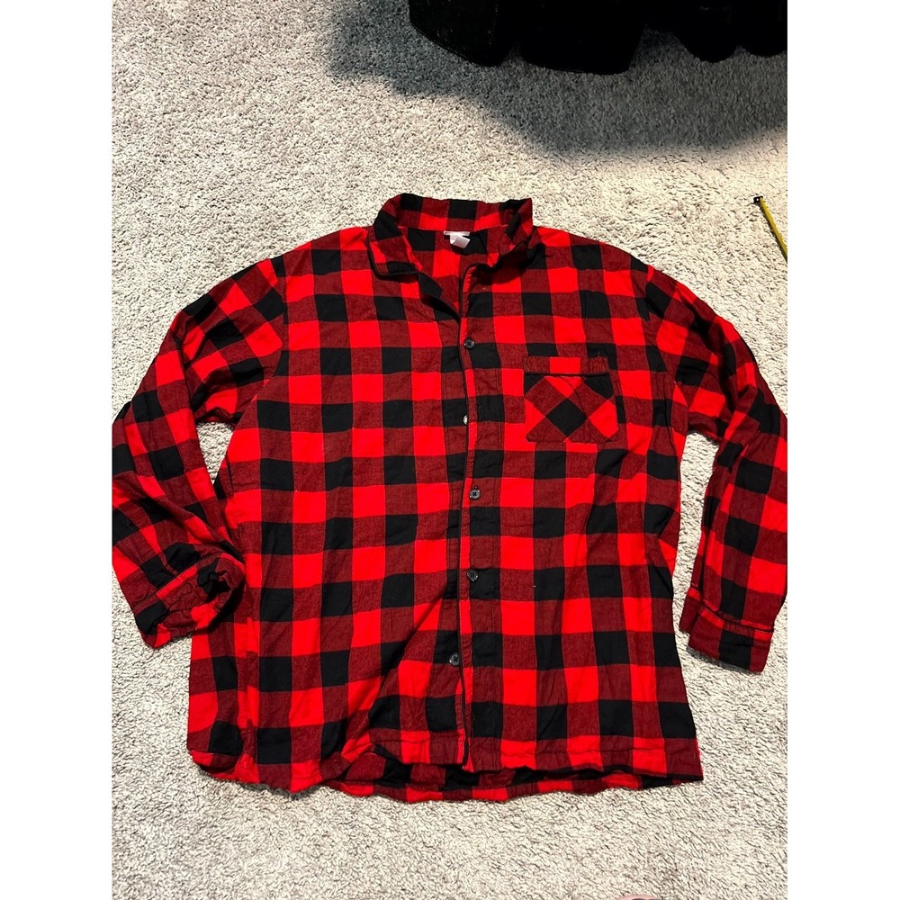 Wondershop Mens XL Red Black Buffalo Plaid Flannel Pajama Sleep Shirt Button Fro